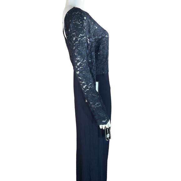 JESSICA HOWARD Zippered Sequined Lace Floral Long Sleeve Maxi Evening  Dress - Picture 3 of 9